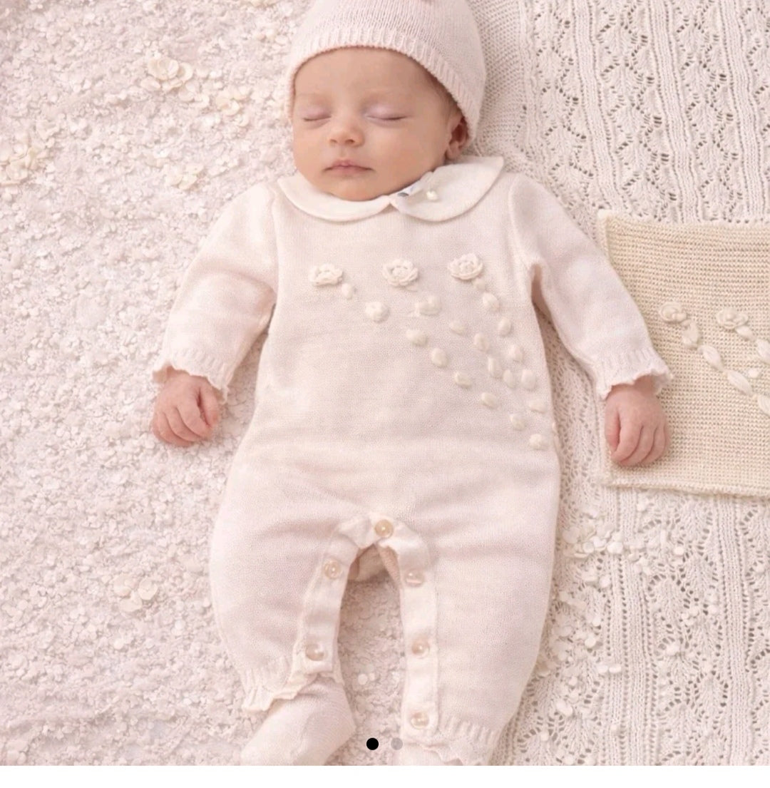 Uscita clinica pappa e latte rosa e panna in filo di cotone adatto da fine maggio