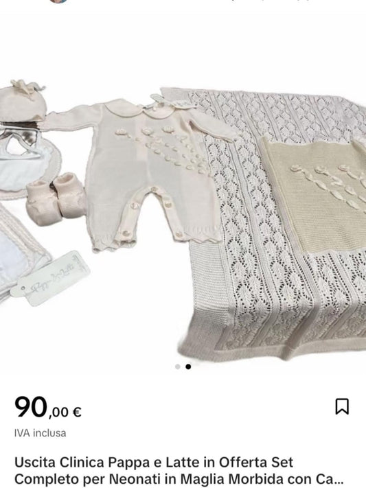 Uscita clinica pappa e latte rosa e panna in filo di cotone adatto da fine maggio